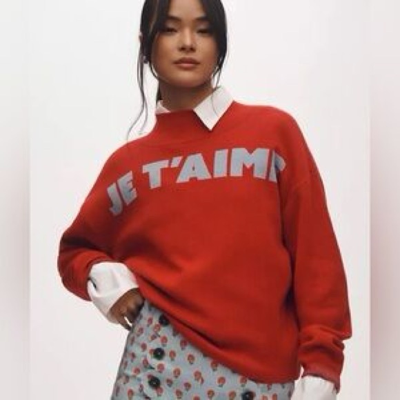 Anthropologie Sweaters - Maeve Anthropologie Carys French Je T'aime mock-neck sweater in cherry red